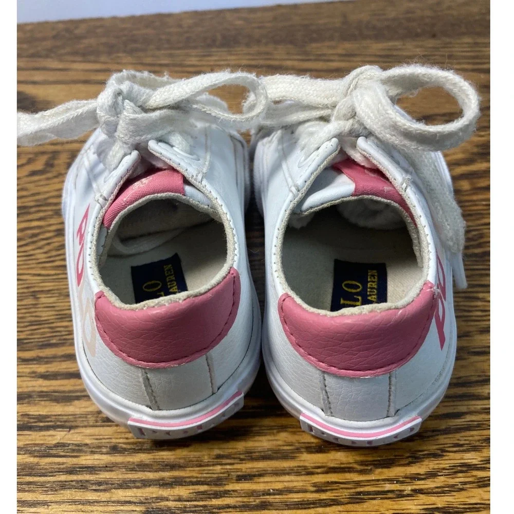 Polo Ralph Lauren Fantor Big Logo White Pink Toddler Sneakers Size 5 RFS11308
